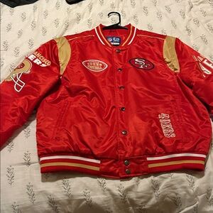 NFL San Francisco 49ers Red and Gold Satin Bomber Jacket